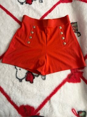 Zara High-Waist Orange Red Shorts with Gold Buttons